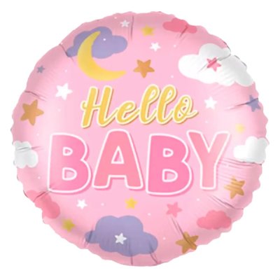 Фольгированный круглый шар "Hello baby" розовый 18" Китай