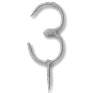 Свеча-цифра бенгальская "3" серебро Свеча-цифра бенгальская "3" серебро