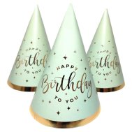 Колпачок "Happy Birthday" золото на мятном 15см 10 шт Колпачок "Happy Birthday" золото на мятном 15см 10 шт