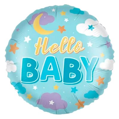 Фольгированный круглый шар "Hello baby" голубой 18" Китай