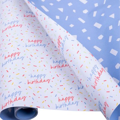 Бумага подарочная двусторонняя "Happy Birthday" конфетти 70 см х 5 м