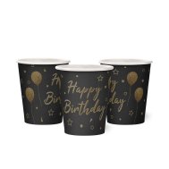 Набор стаканчиков "Happy Birthday" шарики и звёздочки на чёрном 10 шт Набор стаканчиков "Happy Birthday" шарики и звёздочки на чёрном 10 шт