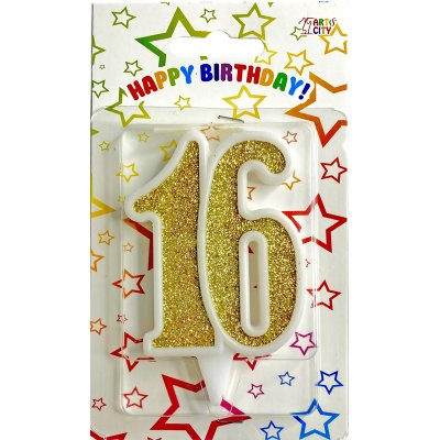 Свеча-цифра юбилейная "16" золото 