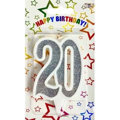 Свеча-цифра юбилейная "20" серебро