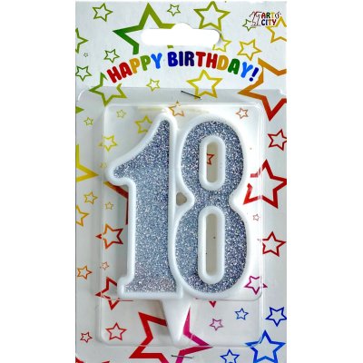 Свеча-цифра юбилейная "18" серебро