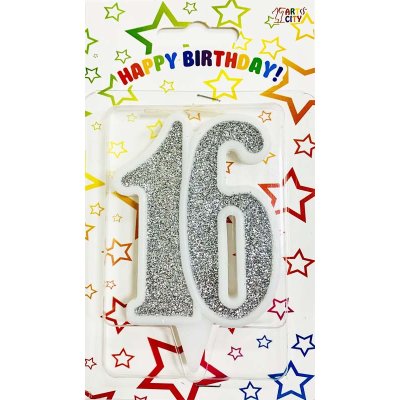 Свеча-цифра юбилейная "16" серебро