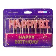 Свечи-буквы "Happy Birthday" розовый блеск