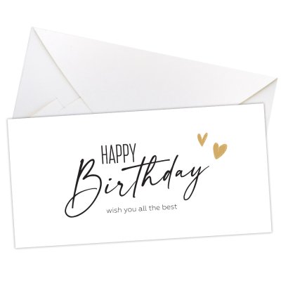 Конверт для денег "Happy birthday" золотое сердце 