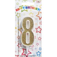 Свеча-цифра "8" белая с золотом Свеча-цифра "8" белая с золотом
