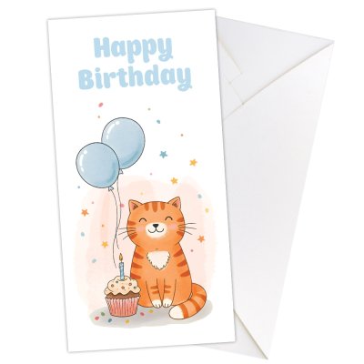 Конверт для денег "Happy birhday" кот с шариками 
