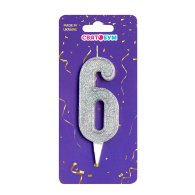 Свеча-цифра "6" серебро блеск