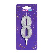 Свеча-цифра "8" серебро блеск Свеча-цифра "8" серебро блеск