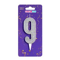 Свеча-цифра "9" серебро блеск
