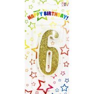 Свеча-цифра "6" белая с золотом Свеча-цифра "6" белая с золотом
