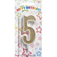Свеча-цифра "5" белая с золотом 