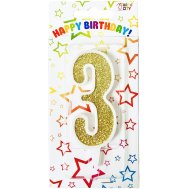 Свеча-цифра "3" белая с золотом Свеча-цифра "3" белая с золотом