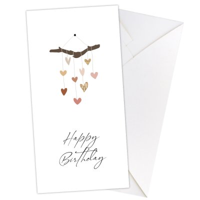 Конверт для денег "Happy birthday" акварельные сердца