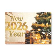 Плакат для праздника "New Year 2026" подарки под елкой 75х120 см