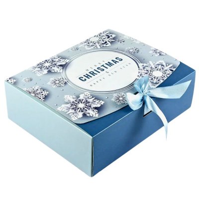 Коробка самосборная новогодняя "Merry Christmas" снежинки 26х21х8 см