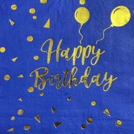 Серветки "Happy Birthday" золото на синьому 33х33см 20 шт Серветки "Happy Birthday" золото на синьому 33х33см 20 шт