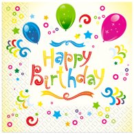 Салфетки "Happy birthday" желтые 20шт