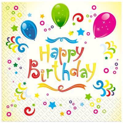 Салфетки "Happy birthday" желтые 20шт