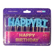 Свечи-буквы "Happy Birthday" голубой блеск Свечи-буквы "Happy Birthday" голубой блеск