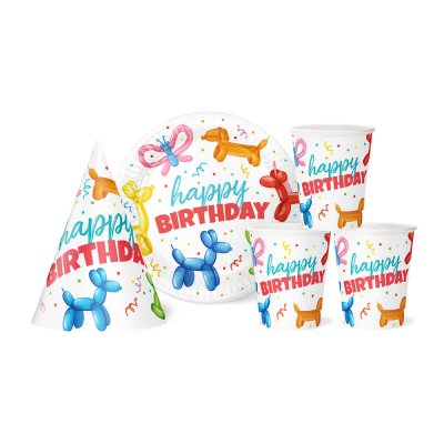 Набор посуды с колпачками "Happy Birthday" воздушные фигуры на 10 персон