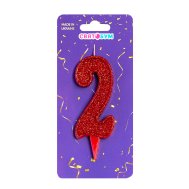 Свеча-цифра "2" красная блеск Свеча-цифра "2" красная блеск