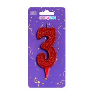 Свеча-цифра "3" красная блеск Свеча-цифра "3" красная блеск