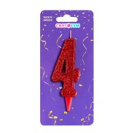 Свеча-цифра "4" красная блеск Свеча-цифра "4" красная блеск