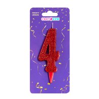 Свеча-цифра "4" красная блеск