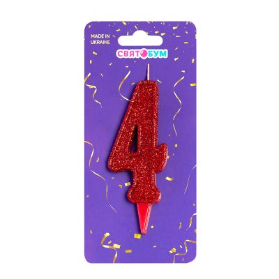 Свеча-цифра "4" красная блеск