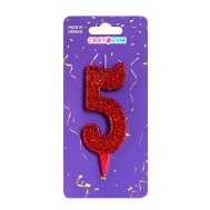 Свеча-цифра "5" красная блеск Свеча-цифра "5" красная блеск