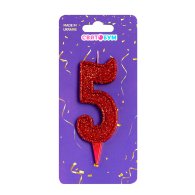 Свеча-цифра "5" красная блеск