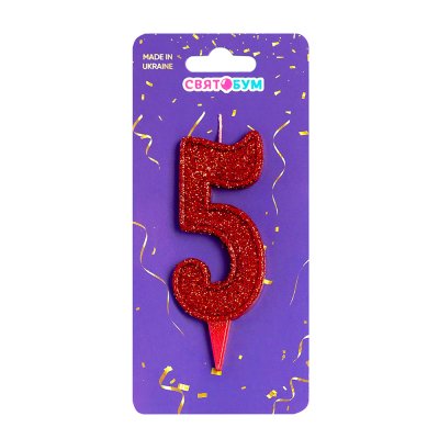 Свеча-цифра "5" красная блеск