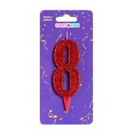Свеча-цифра "8" красная блеск Свеча-цифра "8" красная блеск