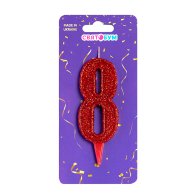Свічка-цифра "8" червона блиск