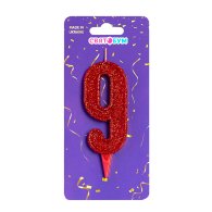 Свічка-цифра "9" червона блиск