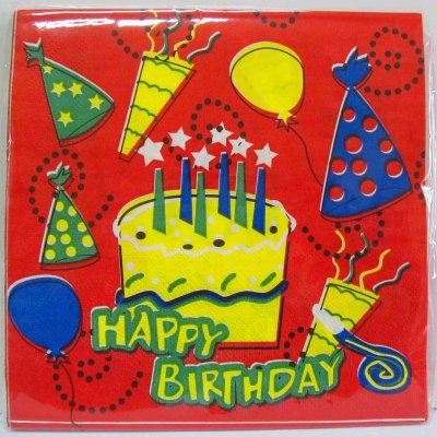 Салфетки "Happy birthday" красные 20шт