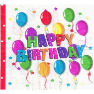 Салфетки "Happy birthday" белые 20шт Салфетки "Happy birthday" белые 20шт