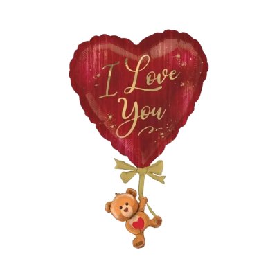 Фольгированный шар фигура "I love you" сердце с мишкой 70х45 см Китай