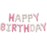 Фольгована кулька-напис "Happy Вirthday" рожево-білий мікс Китай Фольгована кулька-напис "Happy Вirthday" рожево-білий мікс Китай