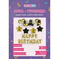 Арка-гірлянда з повітряних куль з написом "Happy Birthday" золота Арка-гірлянда з повітряних куль з написом "Happy Birthday" золота