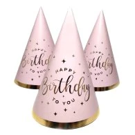 Ковпачок "Happy Birthday" золото на рожевому 15см 10 шт Ковпачок "Happy Birthday" золото на рожевому 15см 10 шт