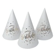 Ковпачок "Happy Birthday" золото на білому 15см 10 шт Ковпачок "Happy Birthday" золото на білому 15см 10 шт