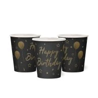 Набор стаканчиков "Happy Birthday" шарики и звёздочки на чёрном 10 шт Набор стаканчиков "Happy Birthday" шарики и звёздочки на чёрном 10 шт