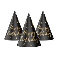 Колпачок "Happy Birthday" шарики и звёзды на чёрном 15 см 20 шт Колпачок "Happy Birthday" шарики и звёзды на чёрном 15 см 20 шт